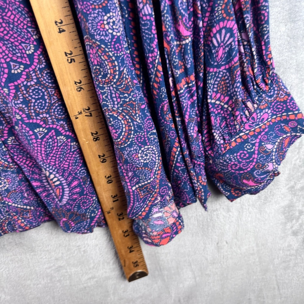 Terra & Sky Blouse Plus Size 3X Purple Paisley Hidden Button V-Neck Long Sleeve - Picture 5 of 10